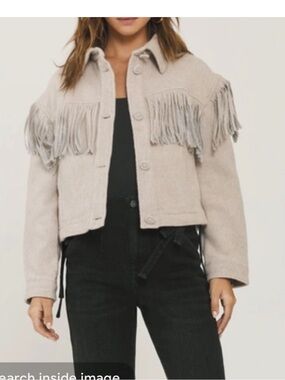 EUC Something Navy Delphine Jacket Tan Fringe size XS Women’s